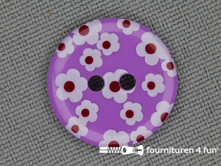 Kinder knoop 18mm bloem lila - wit