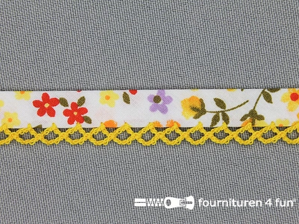 Deco biasband print 12mm bloemen geel