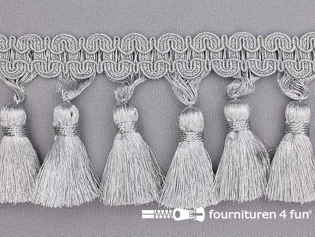 Zilver franje met kwasten 75mm
