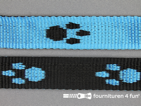 Geweven halsband pootjes 25mm blauw - zwart
