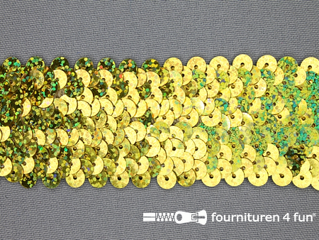Kaart 20 meter elastische pailletten band 40mm hologram goud