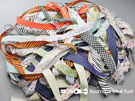 RESTPARTIJ circa 30 meter print biasband - 18mm - meerdere kleuren