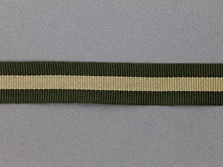 Ripsband met strepen 20mm jagersgroen - beige