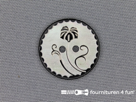 Parelmoer knoop 23mm floral wit - zwart