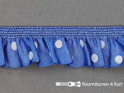Elastisch ruche band 25mm stippen jeans blauw