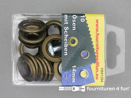 Ringen en schijven - 14mm - geel brons - 10 stuks