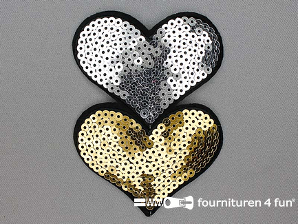 Pailletten applicatie hart 120x88mm goud - zilver