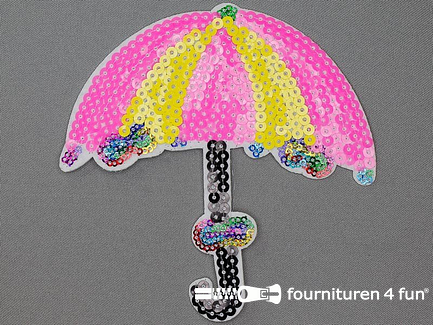 Pailletten applicatie 125x125mm paraplu roze geel multicolor