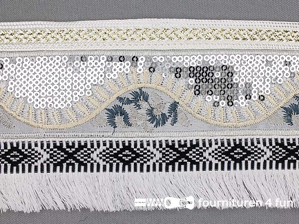 Jacquard band met franje 85mm goud - zilver  wit - zwart 