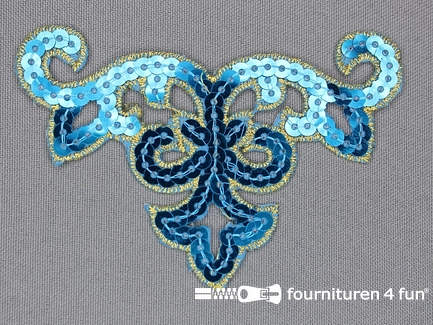 Pailletten applicatie 95x65mm aqua blauw - goud