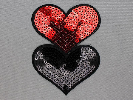 Pailletten applicatie hart 120x88mm rood - zwart