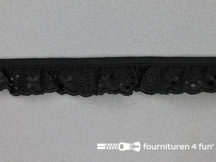 Broderie kant plissé 25mm zwart