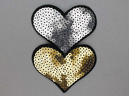 Pailletten applicatie hart 120x88mm goud - zilver