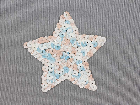 Pailletten applicatie ster 85x80mm zalm roze - blauw