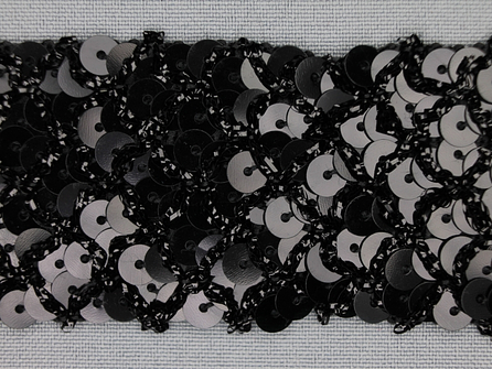 Pailletten band 40mm zwart met ruitjes draad