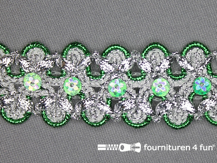 Pailletten band 30mm zilver - gras groen