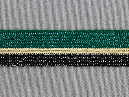Gestreept band lurex 24mm zwart - goud - groen