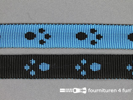 Geweven halsband pootjes 20mm blauw - zwart 