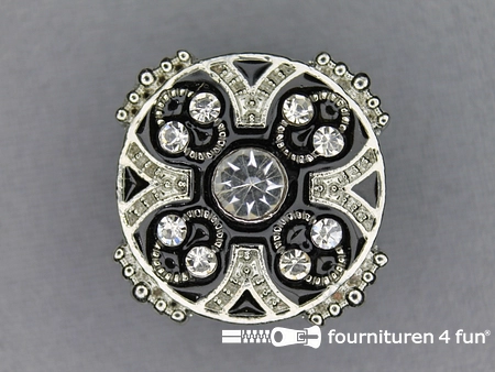 Strass stenen knoop 26mm rond zilver-zwart