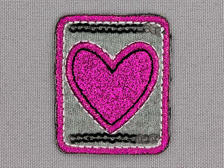 Applicatie 35x45mm hart - roze - glitter