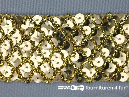 COUPON 9,7 meter (5 stukken, 3,5 + 2,3 + 1 + 1,5 + 1,4 meter) Pailletten band met ruitjesmotief - 40mm - goud 