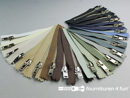 21 stuks metalen broekritsen - 8cm - kleuren assortiment
