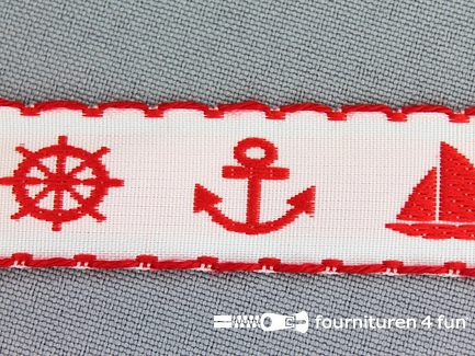 Kinderband 20mm matroos wit - rood