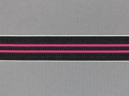 Ripsband met strepen 20mm fuchsia - wit - zwart