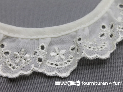 COUPON 4,3 meter (2 stukken, 2,6 + 1,7 meter) Broderie kant plissé 32mm wit