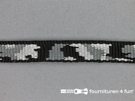 COUPON 2,5 meter Geweven halsband - camouflage - 15mm - grijs / zwart