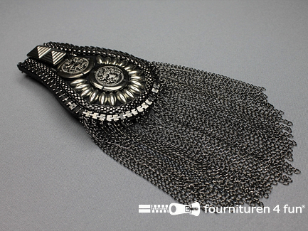Steampunk schouder epaulet 100x70mm zwart zilver