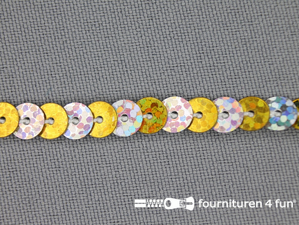 COUPON 11 meter Pailletten band 6mm hologram goud - zilver