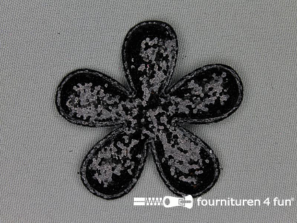 Pailletten applicatie 60x60mm zwart bloemvormig kussentje