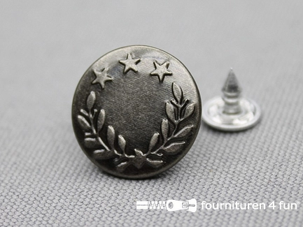 Jeansknopen - 17mm - zwart zilver - lauwerkrans - 10 stuks