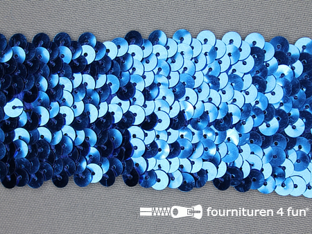Kaart 20 meter elastische pailletten band 46mm licht koren blauw