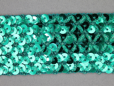 Pailletten band 40mm zee groen met ruitjes draad