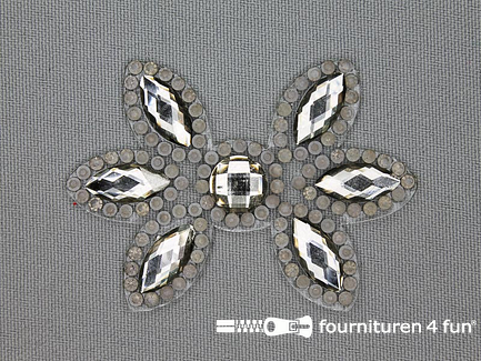 Strass decoratie opstrijkbaar 60x42mm donker zilver