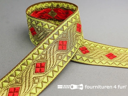 COUPON 9,8 meter (4 stukken, 3,8 + 2,6 + 1,5 + 1,9 meter) Sinterklaasband 32mm goud - rood