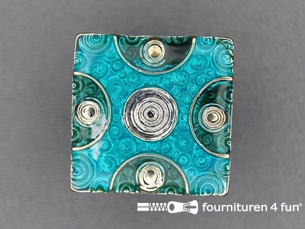 Design knoop 21mm vierkant aqua blauw