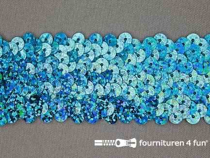 Elastische pailletten band 40mm hologram aqua blauw
