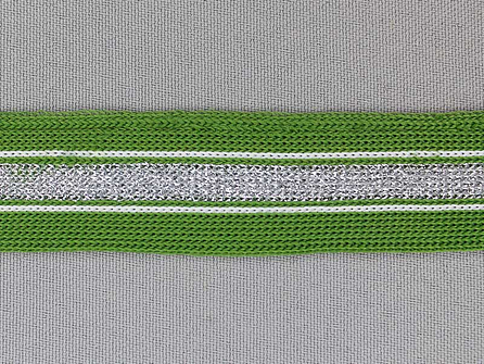 Gestreept band lurex 24mm leger groen - zilver