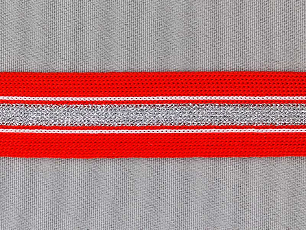 Gestreept band lurex 24mm rood - zilver