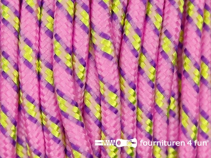 Multicolor koord 3mm roze - paars - geel