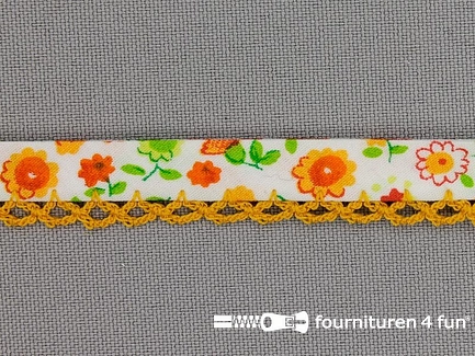 Deco biasband print 12mm bloemen oranje