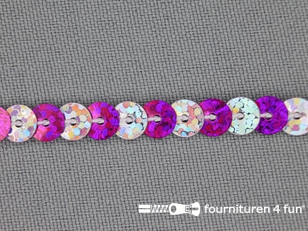 Pailletten band 6mm hologram zilver - fuchsia roze