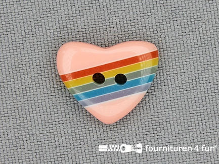 Kinder knoop 16mm hartje roze - regenboog