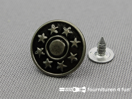 Jeansknopen 17mm zwart zilver- ster - 10 stuks