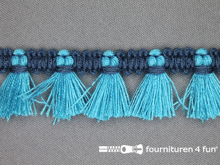 Klosjes franje 26mm aqua blauw - jeans blauw