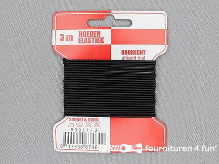 Kaartje 3 meter hoeden elastiek - 1,5mm - zwart