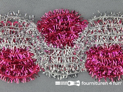 Rol 8 meter Party band 38mm zilver - fuchsia roze